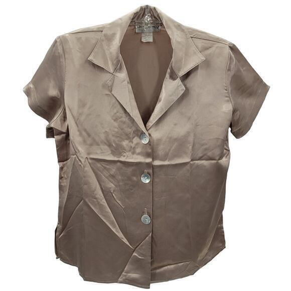 Jay Jacobs Short Sleeve Vintage Shimmer Three Shell Buttons Down Blouse Top - Picture 1 of 12